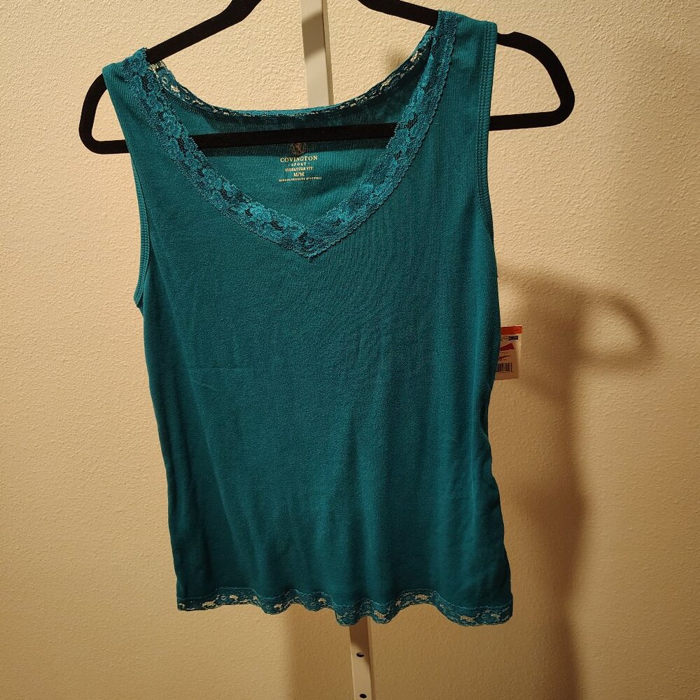 Covington Sport Signature Fit Women's Lace Tank Top Medium Ribbed Cotton NWT